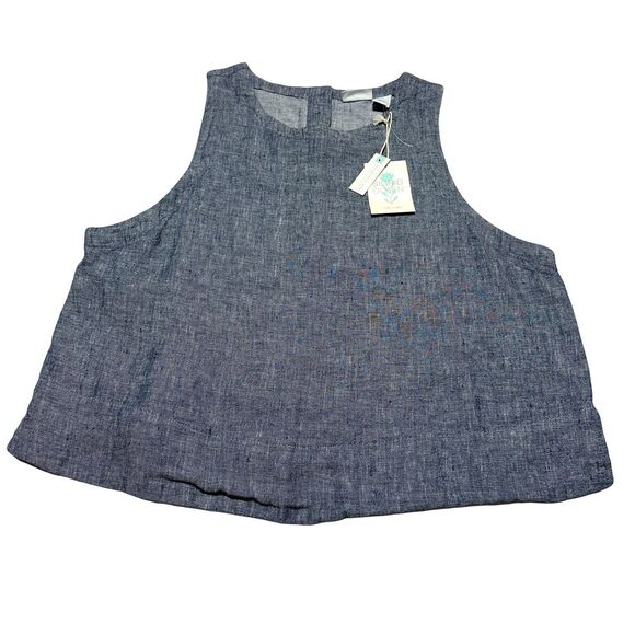 Sigrid Olsen 100% Linen Top Women’s size L Large Sleeveless Blue NWT - Picture 1 of 9